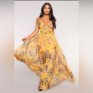 Floral Garden Maxi Dress - Mustard